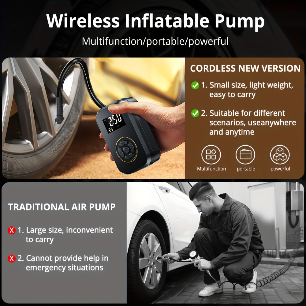 1 Portable Car Air Compressor Inflator Wireless And Wired Handheld Pump Light Suitable For Tire Inflation And Compression Of Cars And Motorcycles