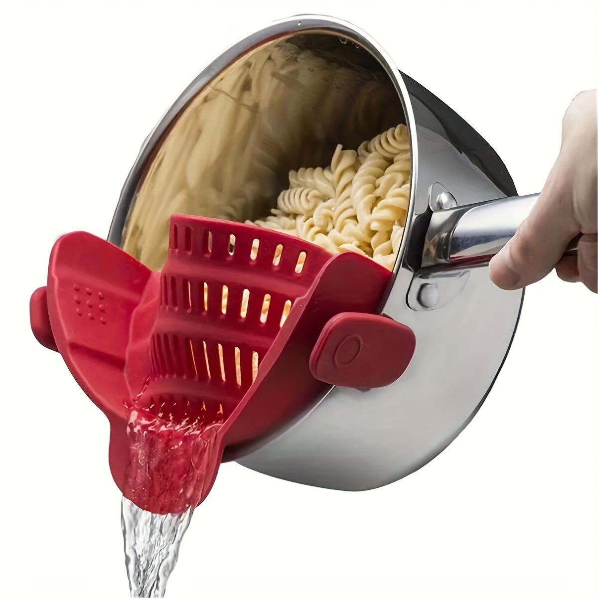 1pc Adjustable Clip-On Strainer for Pots and Pans, Plastic Pasta Strainer, Food Strainer for Meat Vegetables Fruit, Kitchen Colander Accessory