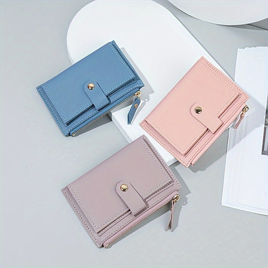 Slim & Stylish Women's Wallet with Snap Button Zipper - Lightweight, Portable Bifold Design in Pink, Light Brown, Blue, Black - TSA-Approved, PU Material - Ideal for Cash, ID, Credit Cards & Coins - Perfect Gift for Holidays,
