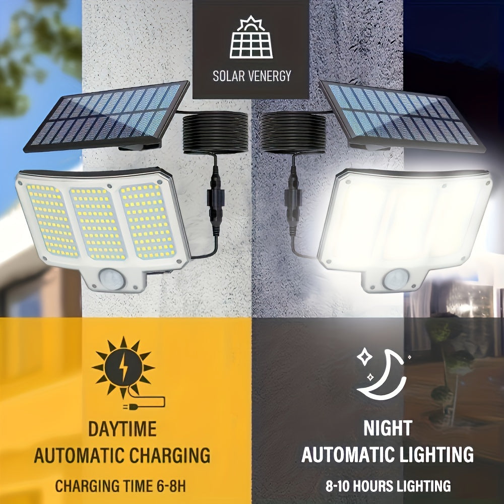 1/2/4pcs Solar Street Light Outdoor Motion Sensor Patio Light, 210 LED Solar Powered Security Floodlight, With 3 Lighting Modes, Remote Control Spotlights For Yard Garden Patio Garage Porch Fence Decor Night Lamp, Lithium Bat