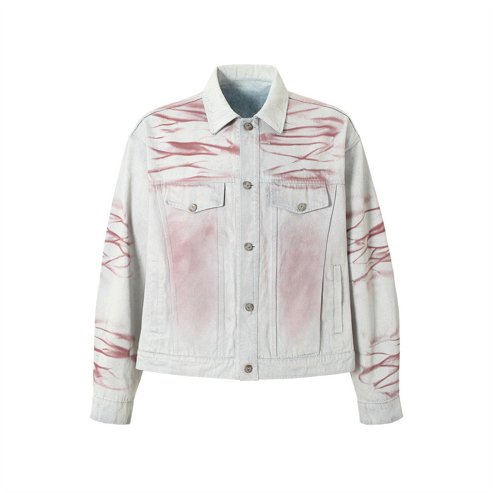 Inkjet Tie-dyed Denim Clothing Loose Jacket Men