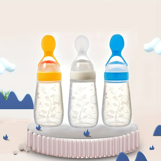 125ml Silicone Youngsters Feeding Bottle with Spoon - Squeeze & Serve for Youngsters & Youngsters, Perfect for Milk, Formula, Cereal, Juice & Medicine - Available in Bright Pink, White, Green, Blue, Yellow, Youngsters Formula