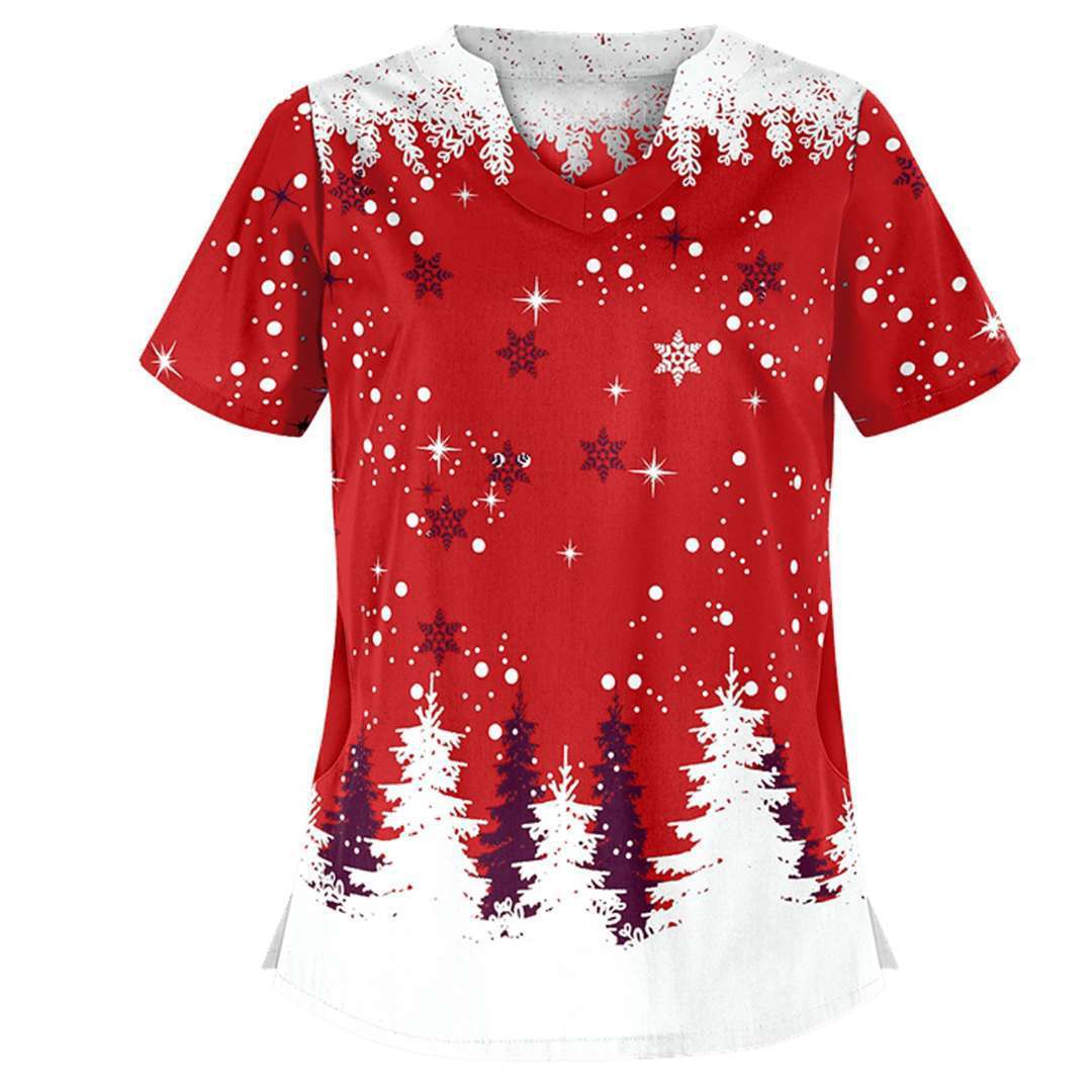 Christmas clothing printed shirt V-neck short-sleeved t-shirt women