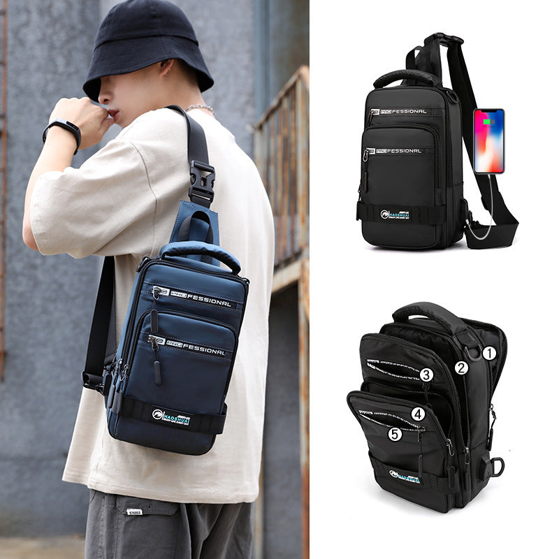 Multifunction Bags For Men Nylon Backpack Crossbody Shoulder Bag With USB Charging Port Chest Bags Pack