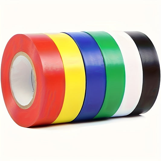 6-Pack Multi-Color Gaffer Tape Set, Durable Plastic Electrical Insulation Tape, 600V Voltage Grade, Dustproof for Home, Vehicle Wiring and Cable Protection