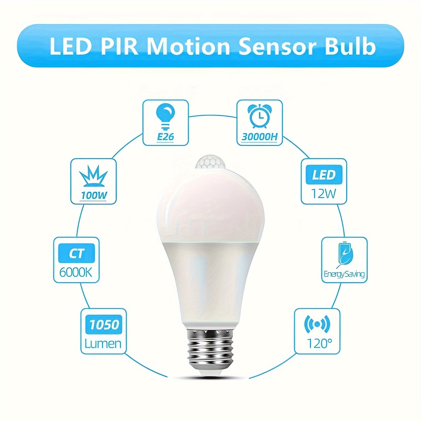 1pc Motion Sensor LED Light Bulb, 9W & 12W Aluminum Shell, E27 Base, Infrared Human Body Detection, 350-500 Lumens, Ideal for Hallways, Studios, Porches, Garages & Patios, Motion Sensor Light Indoor