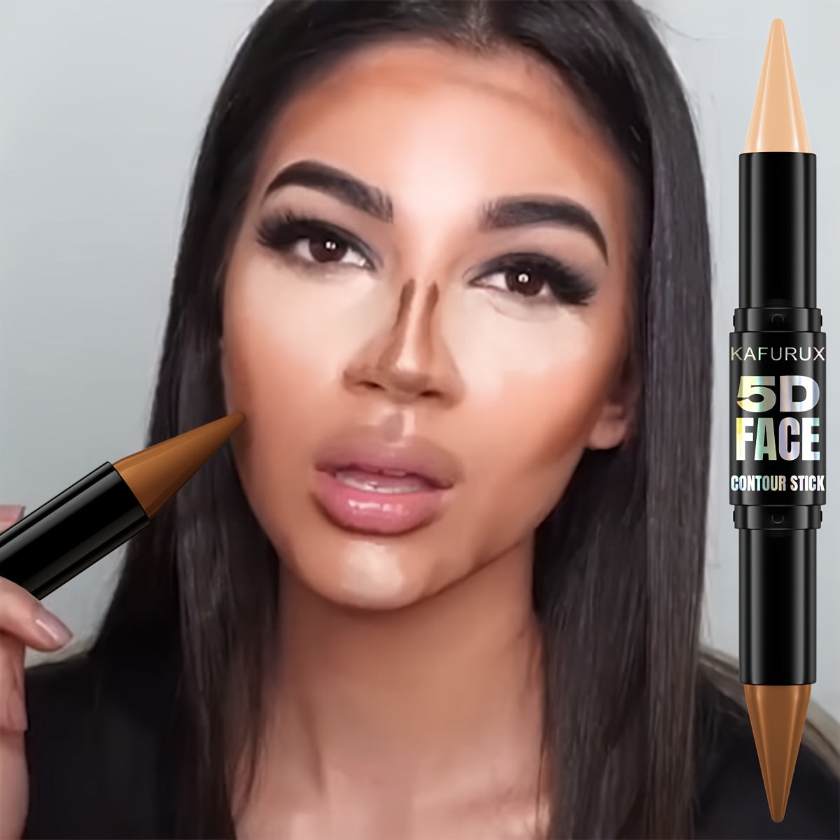 KAFURUX 5D Face Contour Stick, Double-Ended Concealer, Full Coverage, Natural Finish, 1-1.4 fl oz, Light to Medium Tone, All Skin Types, Paste Form