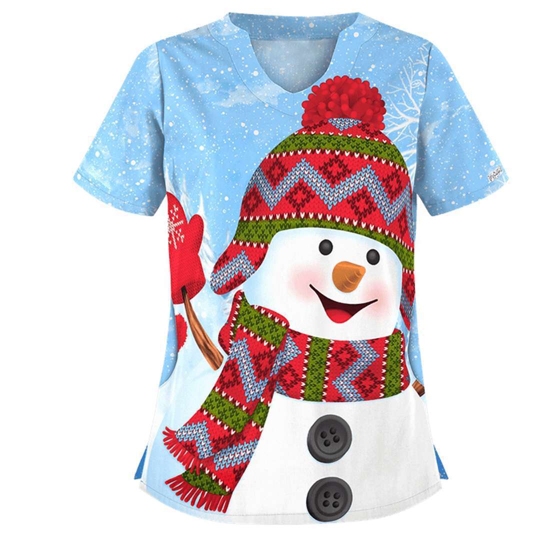 Christmas clothing printed shirt V-neck short-sleeved t-shirt women