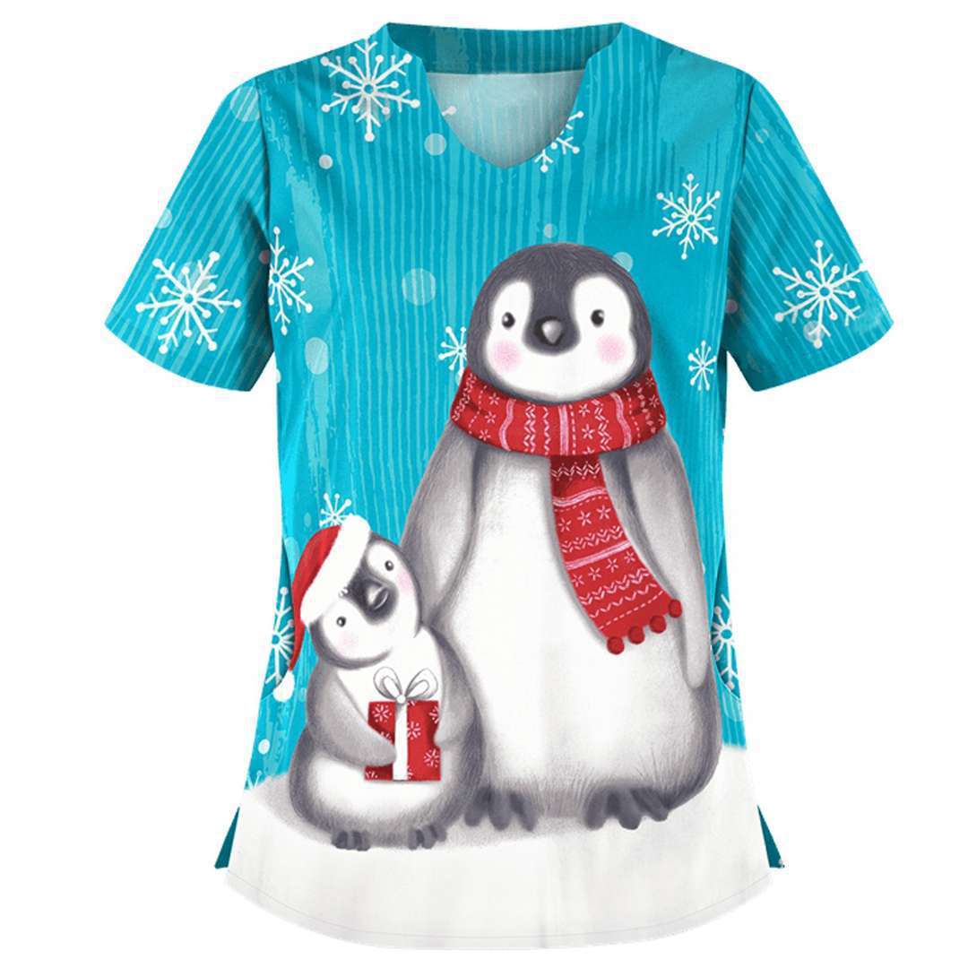 Christmas clothing printed shirt V-neck short-sleeved t-shirt women