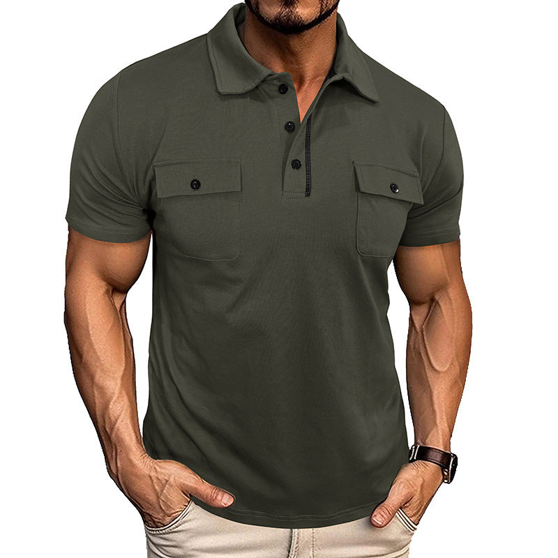 Lapel Short Sleeve Outdoor Pocket Polo Shirt T-shirt Men Clothing