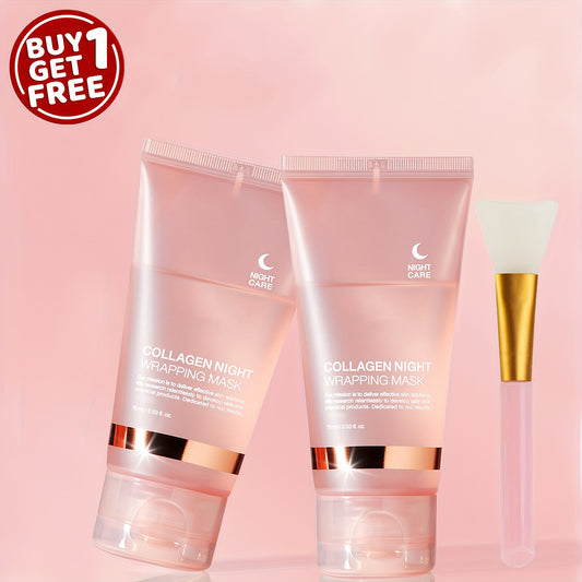 Buy 1 Get 1 Free: Collagen Night Graping Mask with Niacinamide & Hyaluronic Acid - Deep Moisturizing & Firming, Ceramide-Infused for Soft, Radiant Light Beige, Paraben-Free, Suitable for All Light Beige Types, 75ml/2.53fl.oz*