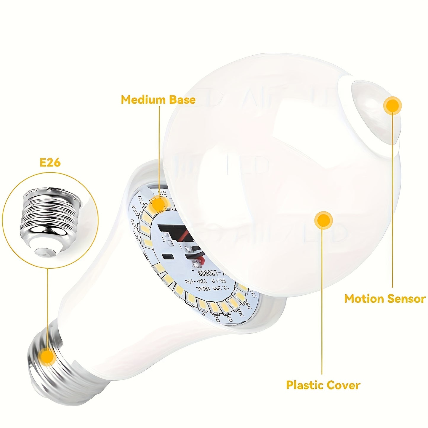 1pc Motion Sensor LED Light Bulb, 9W & 12W Aluminum Shell, E27 Base, Infrared Human Body Detection, 350-500 Lumens, Ideal for Hallways, Studios, Porches, Garages & Patios, Motion Sensor Light Indoor