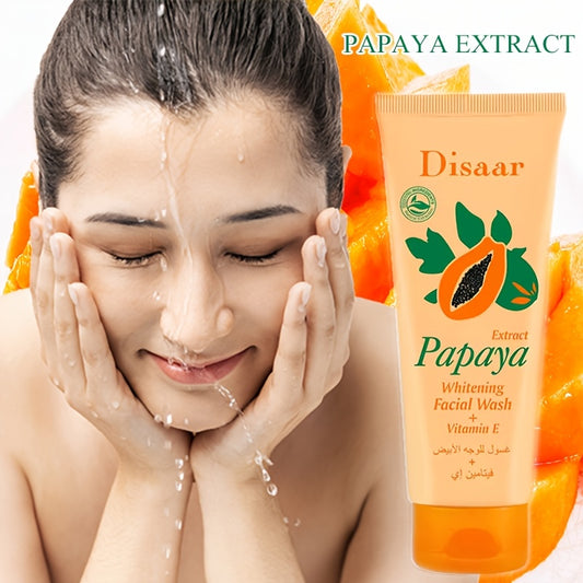 100g Papaya Facial Cleanser, Papaya Essence + Vitamin E Moisturizing Whitening Skincare, Sweet Papaya Scent, Gentle Non-Irritating Face Wash, Alcohol-Free, Oil-Free, Keeps Light Beige Clean and Bright, Protects Summer Dryness