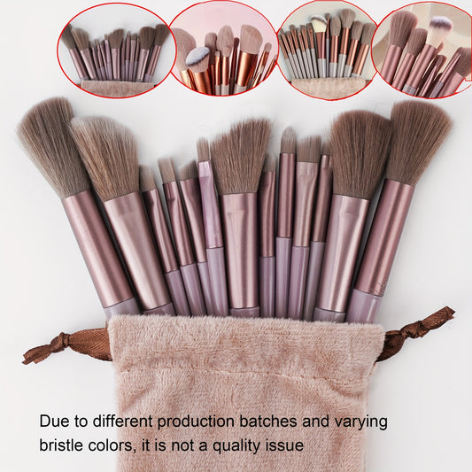 13pcs Luxury Valentine'S Day Makeup Brush Set, Soft Synthetic Bristles - Unscented, All Skin Types, Palm Brush Form, ABS Plastic Handle, Travel Pouch Included