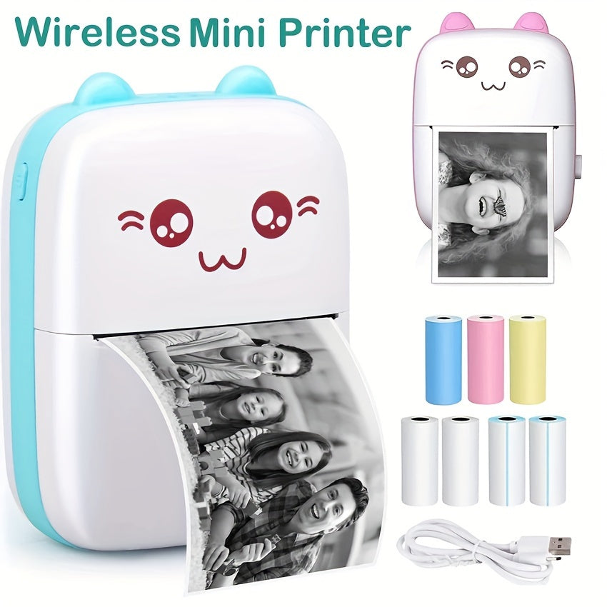 [1 Wireless Mini Thermal Printer] Wireless Mini Thermal Printer, Portable Label Maker, 200dpi High Resolution, USB Rechargeable, with App & Wireless Connectivity, Thermal Paper Compatible, No Ink Needed, for Photos & Memos