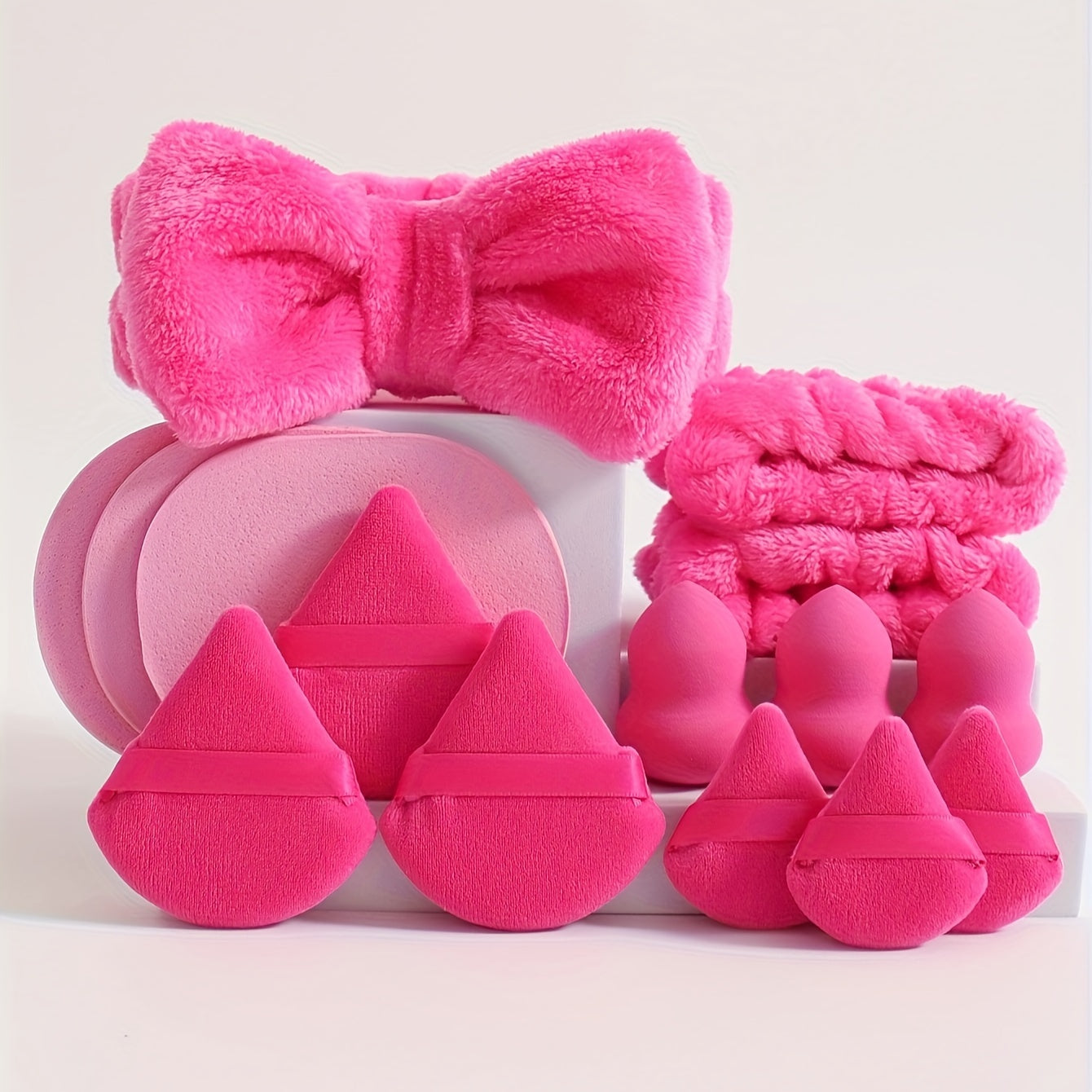 15pcs makeup tool set, 1 hair tie & 2 wristbands & 3 makeup sponges & 3 mini makeup sponges & 3 triangular powder puffs & 3 face wash sponges. Foundation mixing beauty sponge, liquid, cream and powder flawless, multi-color ma
