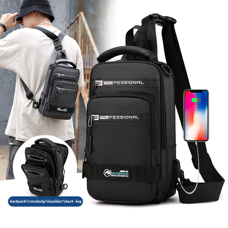 Multifunction Bags For Men Nylon Backpack Crossbody Shoulder Bag With USB Charging Port Chest Bags Pack