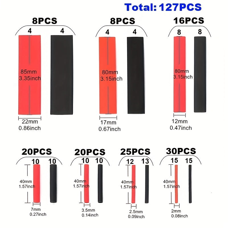 UMLIFE 127pcs Black Red Heat Shrink Tubing 2:1 Assortment Polyolefin Tube Car Cable Sleeving Wrap Wire Kit