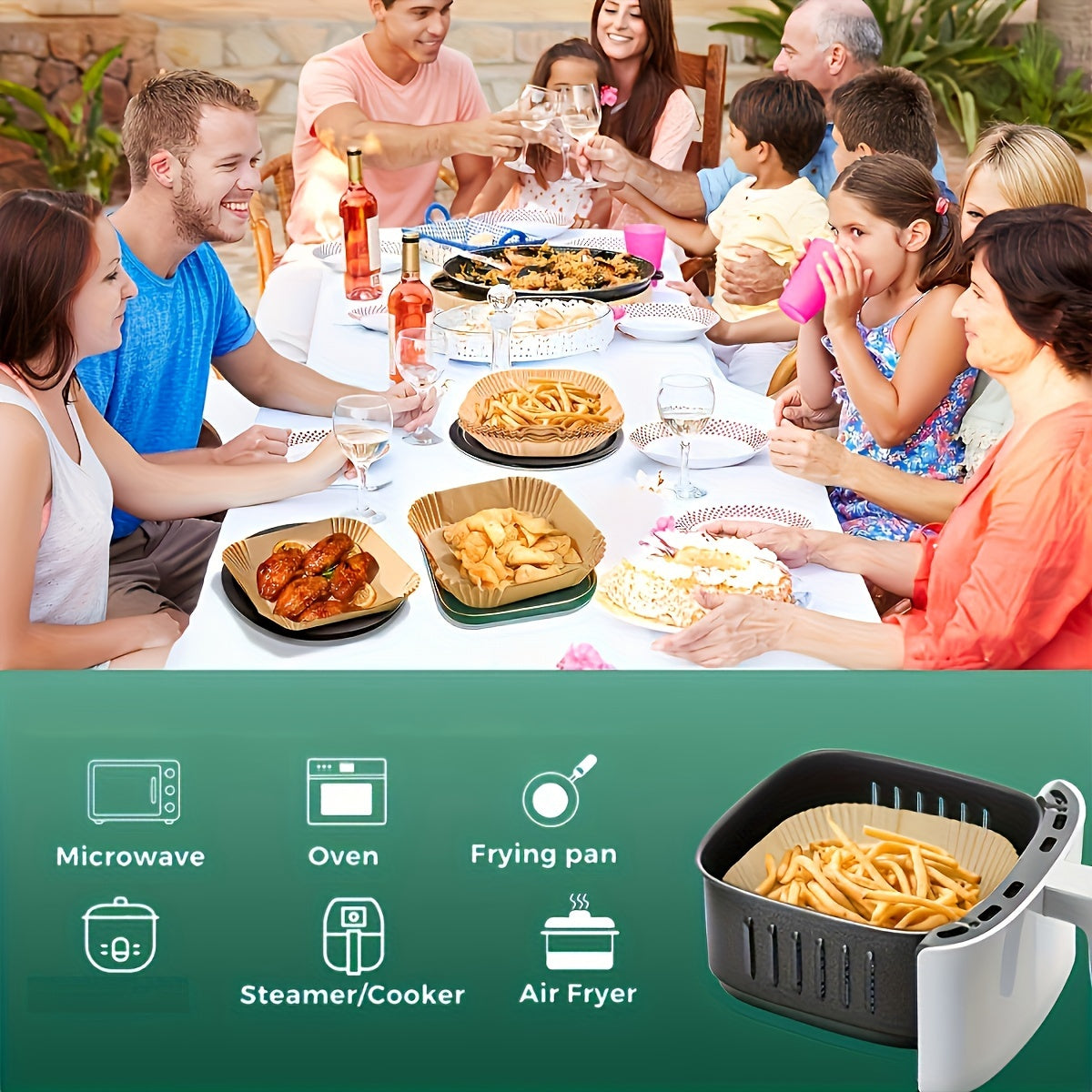 50/100/200pcs-Air Fryer Disposable Paper Liner, Square Air Fryer Liner Suitable for 2-8QT, Oil-proof without Tray - Kitchen Accessories, Non-stick Parchment Paper for Frying, Baking, Cooking, Grilling and Microwave