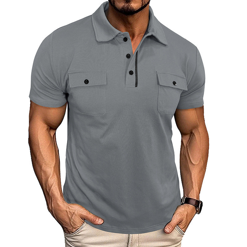 Lapel Short Sleeve Outdoor Pocket Polo Shirt T-shirt Men Clothing