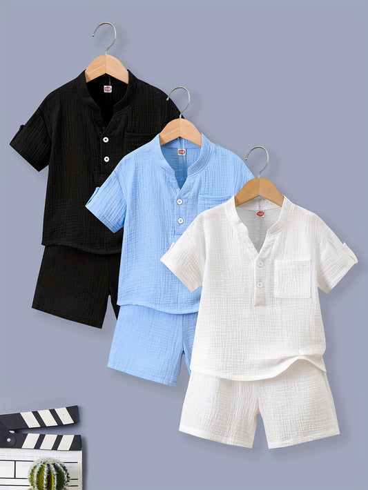 Targeted Development Boys' 3pcs Combination Pack, Casual, Comfortable, Fashionable, Simple, Practical, Versatile, Soft and Comfortable, Half-Sleeve Shirt, Breathable and Comfortable Shorts, Suitable for Spring and Summer