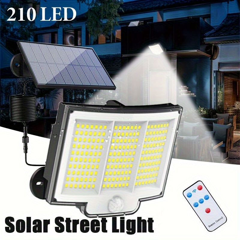 1/2/4pcs Solar Street Light Outdoor Motion Sensor Patio Light, 210 LED Solar Powered Security Floodlight, With 3 Lighting Modes, Remote Control Spotlights For Yard Garden Patio Garage Porch Fence Decor Night Lamp, Lithium Bat