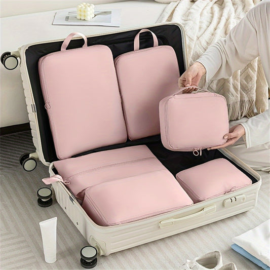 6pcs Set Compression Packing Cubes - Durable, Easy-Clean Polyester Material, Lightweight Travel Organizer for Luggage and Clothes Sorting, Hand Wash or Professional Dry Clean