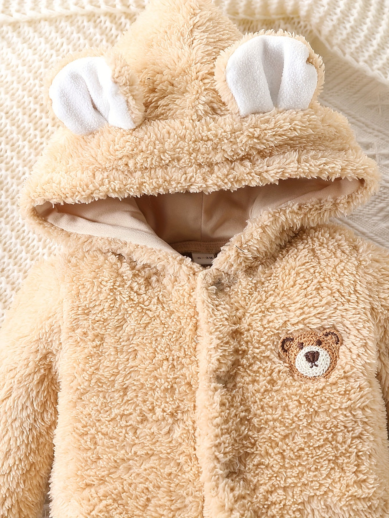 Cozy Fleece Bear Hooded Romper for Kids - Long Sleeve, Button-Up Winter Bodysuit with Cute Animal Design, Perfect for Outdoor, for Winter, Autumn