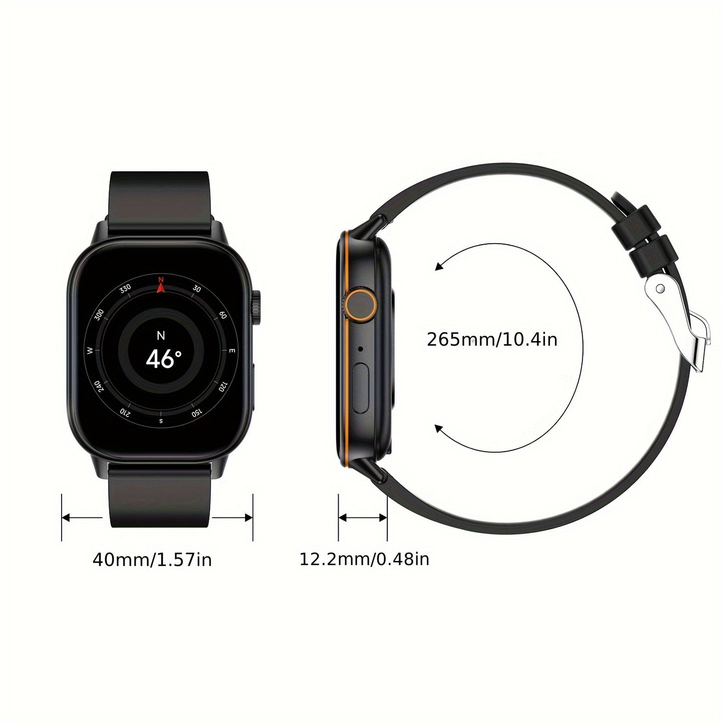 Sports Smart Watch with GPS, 5.11cm Display, 420mAh Battery, Voice Assistant, Compass, Flashlight, Calculator, Multiple Sports Modes, Silicone Strap, PC Case, Wireless Connectivity, Rechargeable Battery, Watch