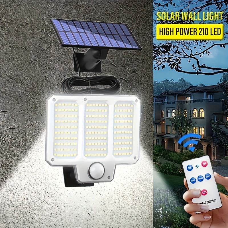 1/2/4pcs Solar Street Light Outdoor Motion Sensor Patio Light, 210 LED Solar Powered Security Floodlight, With 3 Lighting Modes, Remote Control Spotlights For Yard Garden Patio Garage Porch Fence Decor Night Lamp, Lithium Bat