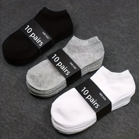 10 Pairs Men's Short Crew Socks, Breathable Comfy Casual Socks Simple Fashion Sports Socks For Outdoor Fitness Basketball Running