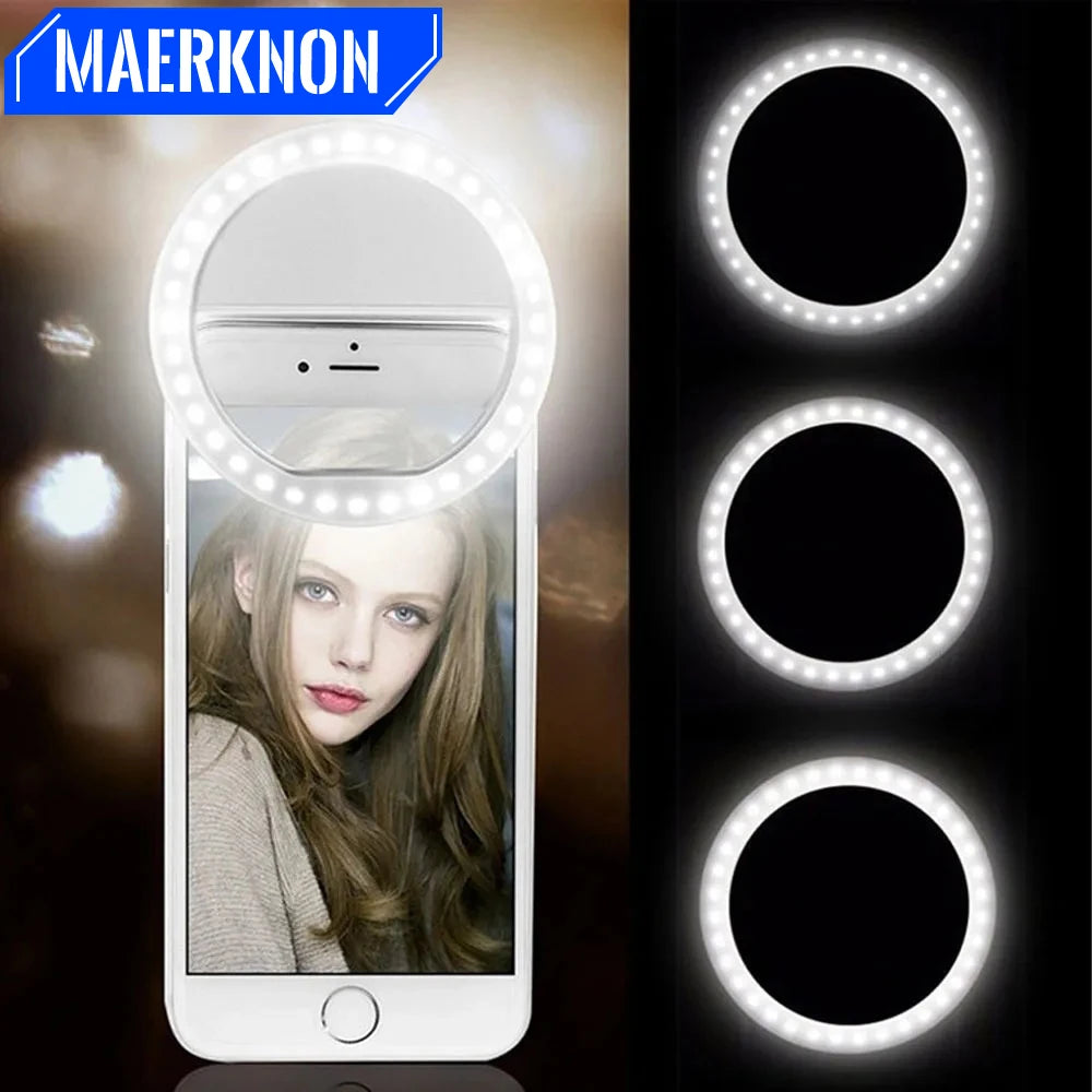 Anneau lumineux LED pour selfie, chargement USB, lampe pour objectif de téléphone portable, diffusion en direct, vidéo, éclairage de remplissage pour tous les smartphones