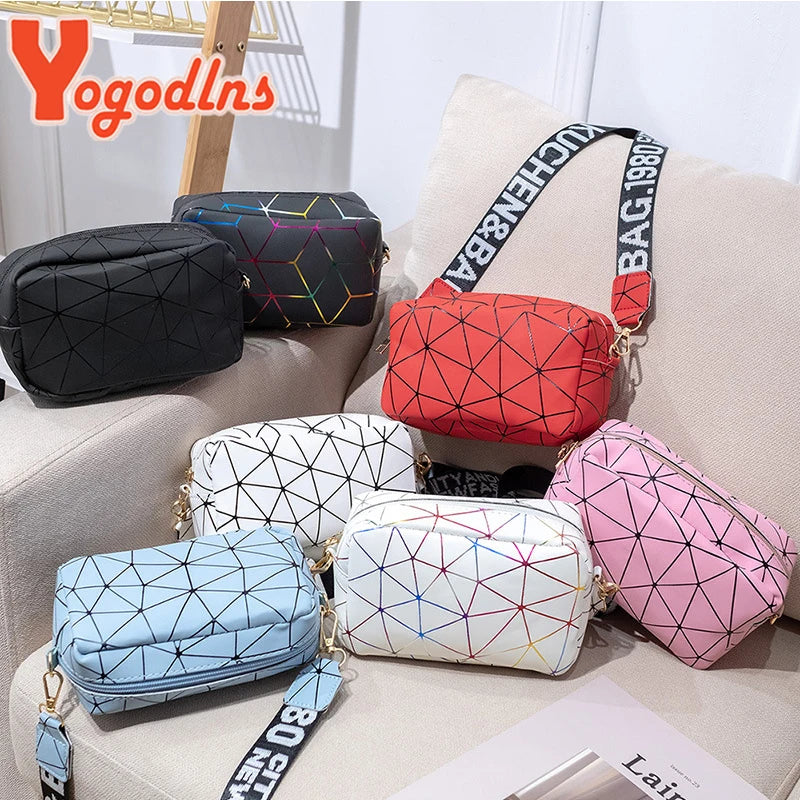 Yogodlns Fashion Laser Shoulder Messenger Bag Female Small Square Bag PU Leather Crossbody Bag Trendy New Satchel Bag Bolsa