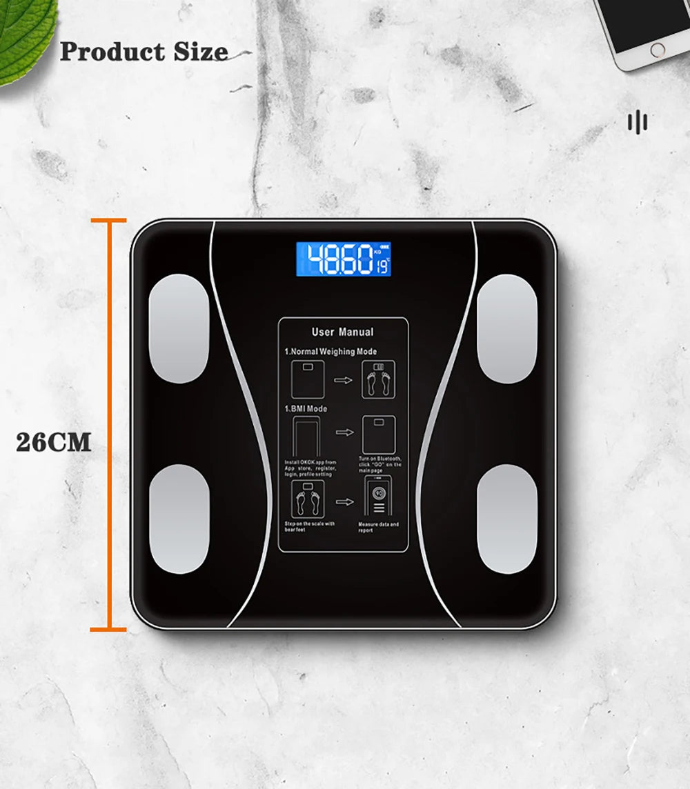 Balance de graisse corporelle Balance de salle de bain numérique sans fil intelligente Analyseur de composition corporelle avec application pour smartphone Compatible Bluetooth