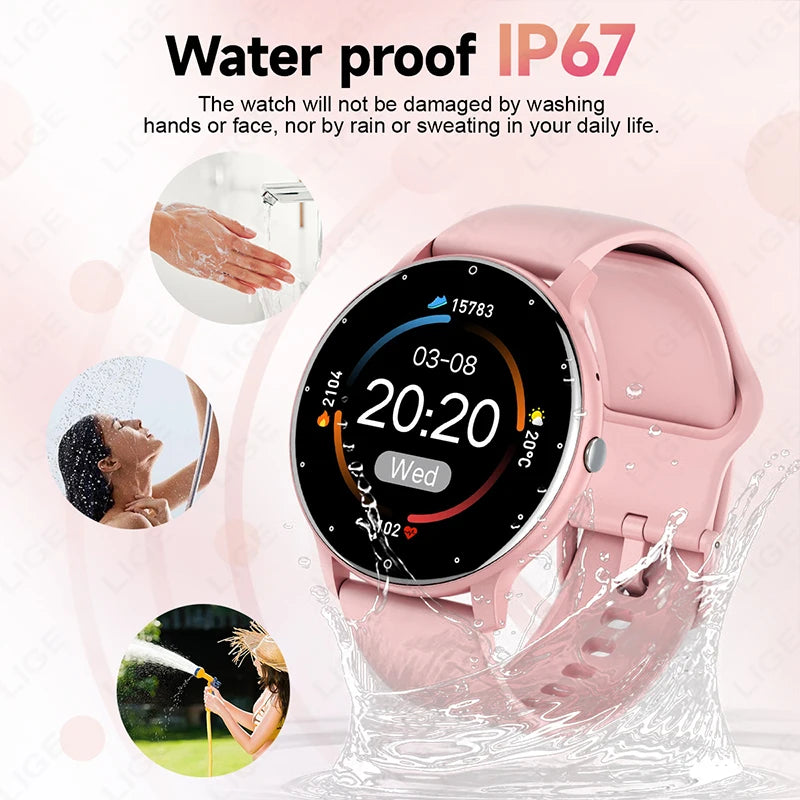 LIGE Ladies Smart Watch Men Bluetooth Sport Fitness Blood Oxygen Heart Rate Monitor Smartwatch For Xiaomi Huawei Phone 2024 New