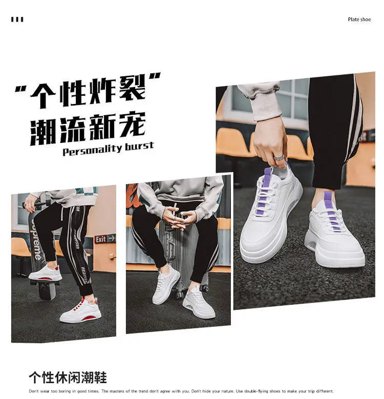 Platform Men's Casual Sneakers White High Quality Men Sports Shoes Pu Leather Shoes for man  Air Cushion Board Tennis Shoes