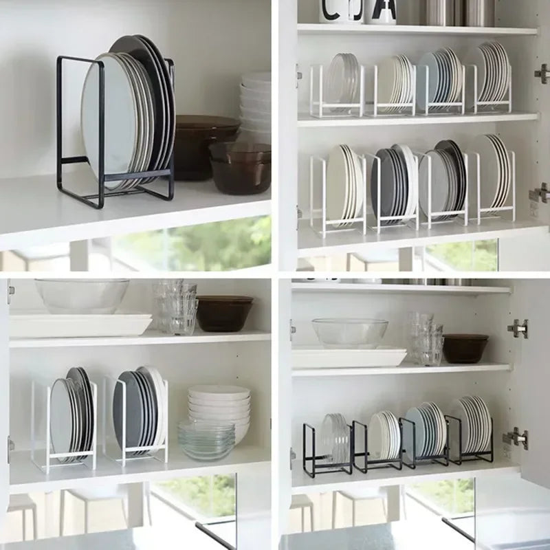 1pc Kitchen Cabinet Plate Storage Countertop Dish Rack Drawer Dinner Plate Partition Drain Rack Layered Storage Rack Accessories