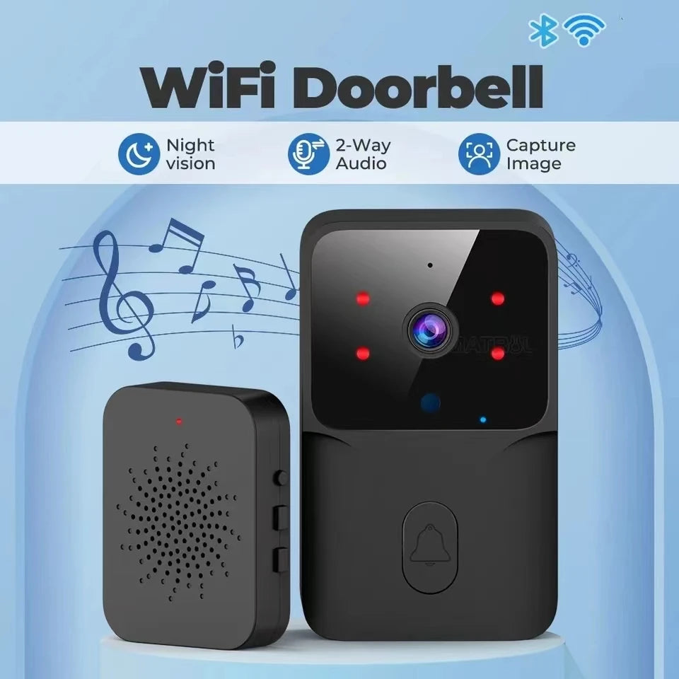 Sonnette vidéo WiFi Téléphone sans fil Système d'interphone bidirectionnel Sonnette de vision nocturne IR Sonnette de sécurité pour maison intelligente Moniteur de caméra