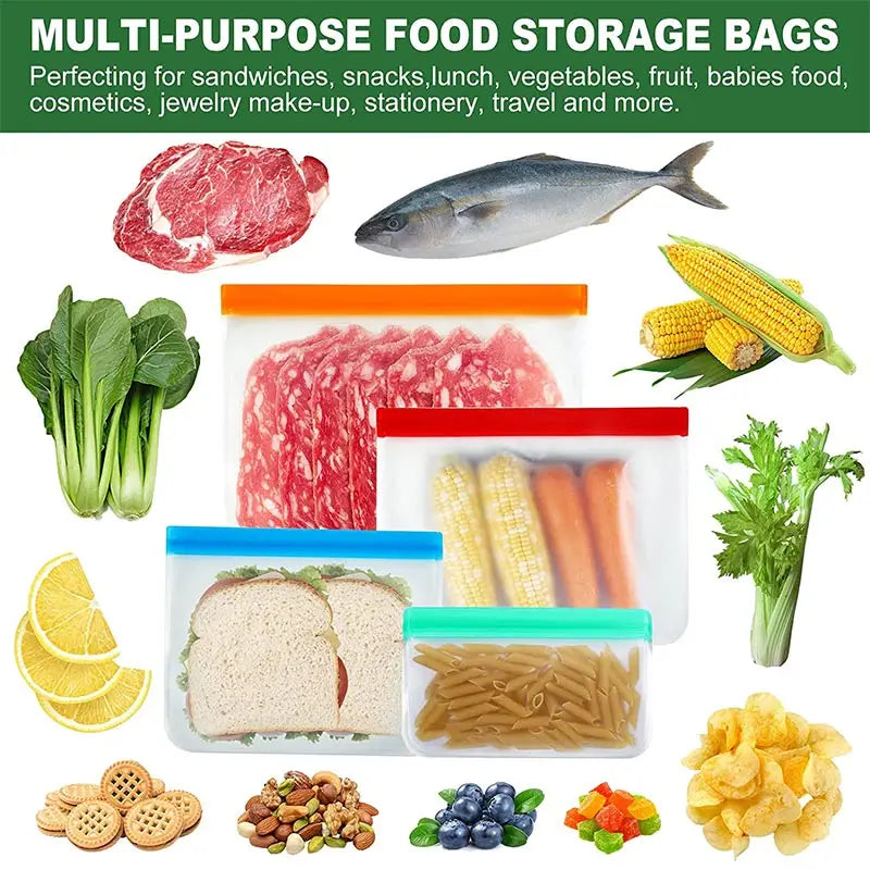 Reusable Silicone Food Bag Freezer Stand Up Food Storage Bag PEVA Bag Leakproof Containers Kitchen Fresh Bag Wrap Ziplock Bag