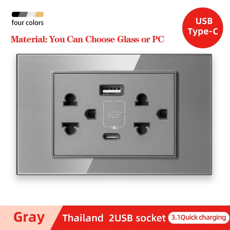 Herepow 118 Series Thailand American Standard مقبس حائطي مزدوج USB محول قابس الأجهزة المنزلية الذكية Type-c 3.1A شحن سريع