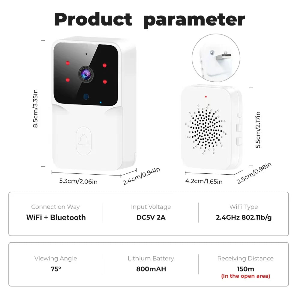 Sonnette vidéo WiFi Téléphone sans fil Système d'interphone bidirectionnel Sonnette de vision nocturne IR Sonnette de sécurité pour maison intelligente Moniteur de caméra