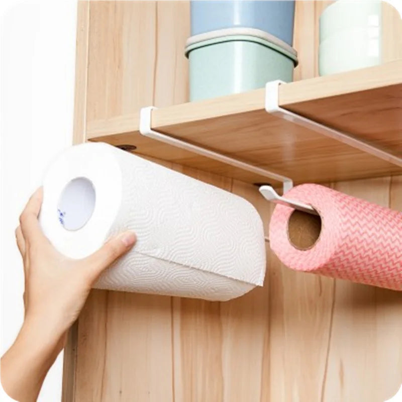 Kitchen Tissue Holder Punch-Free Paper Towel Holder Hanging Toilet Roll Paper Holder Towel Rack Bathroom Cabinet Door Hook Orga