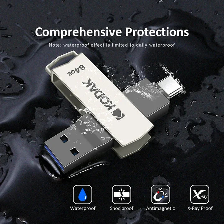 KODAK USB3.2 Type C Flash Drive 256GB 128GB 32GB Pendrive High Speed Dual Memory Stick For Smartphone Laptop