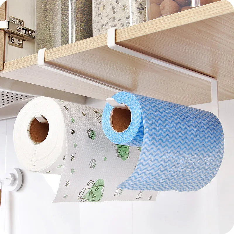 Kitchen Tissue Holder Punch-Free Paper Towel Holder Hanging Toilet Roll Paper Holder Towel Rack Bathroom Cabinet Door Hook Orga