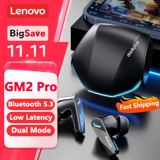 Choix Lenovo GM2 Pro Bluetooth 5.3 Écouteurs Casque de sport Sans fil Intra-auriculaire Gaming Faible latence Double Mode Musique Casque Jeu