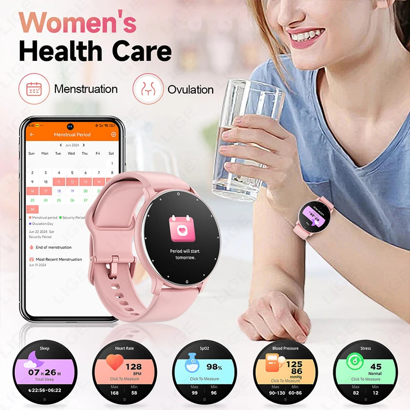 LIGE Ladies Smart Watch Men Bluetooth Sport Fitness Blood Oxygen Heart Rate Monitor Smartwatch For Xiaomi Huawei Phone 2024 New