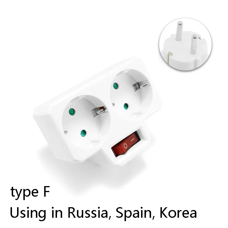 EU Electrical Socket With ON/OFF Switch 2 Pin 4.8mm European Standard Adapter Expansion Socket Power Extension Plug Converter