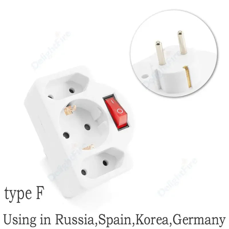 EU Electrical Socket With ON/OFF Switch 2 Pin 4.8mm European Standard Adapter Expansion Socket Power Extension Plug Converter