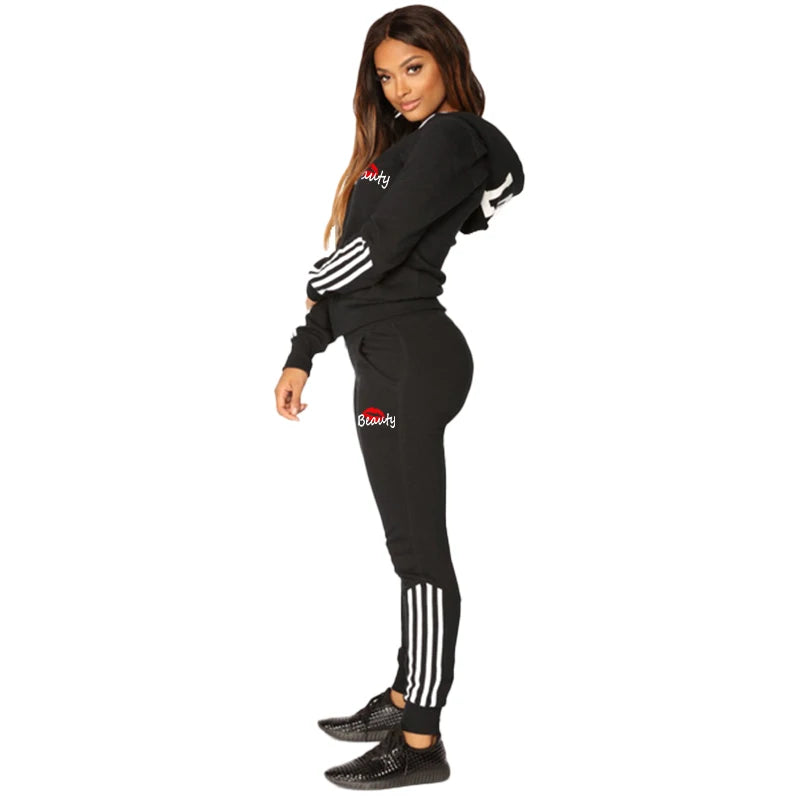 New Women's Printed Sportswear Set Full Zip Hoodie and Pants Casual Sports Set Winter 2-Piece Jogging Set