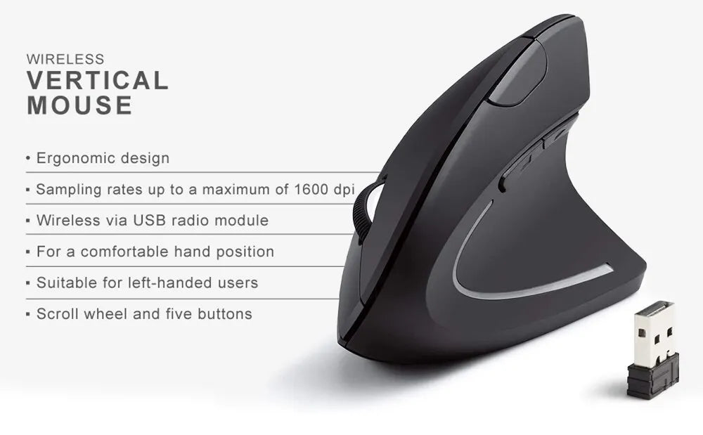 Souris verticale ergonomique sans fil 2,4 GHz, souris optique 3 DPI réglables 800/1200/1600, 6 boutons pour ordinateur portable, ordinateur de bureau